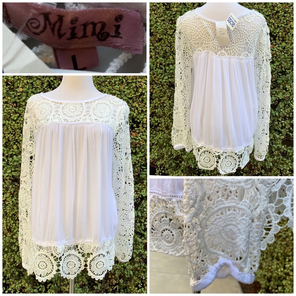 🔥5/$20🔥White Top Lace Sleeves & Yolk NWT